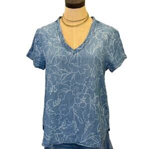 CLOTH & STONE Anthropologie Tencel Chambray Floral Shirt Top Blouse size S